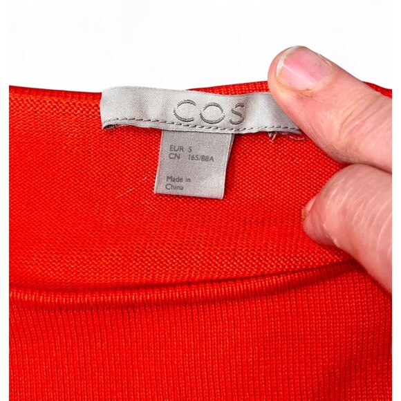 COS Orange Boxy Sweater Women’s Small Cotton Blend 3/4 Sleeve Ribbed Hem - Picture 2 of 8